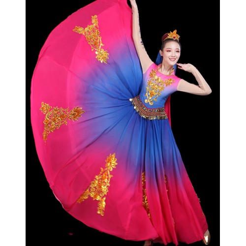 Chinese Xinjiang dance dress chinese folk fance costume for women Uyghur performance costume adult female minority style big skirt